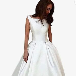 White, Satin, A-Line Formal Gown